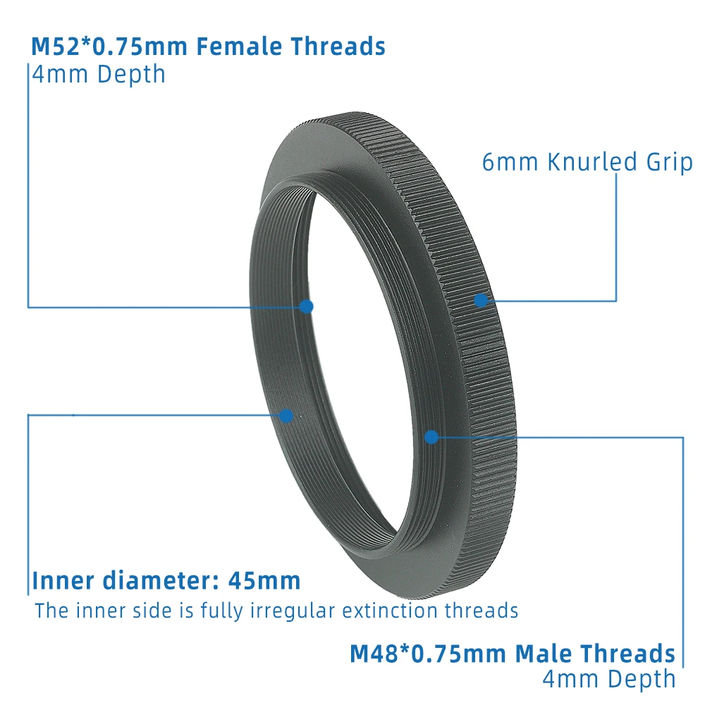 EYSDON M48 Male to M52 Female Threads T-Ring Adapter M48*0.75mm Transform to M52*0.75mm Telescope Threads Converter Conversion