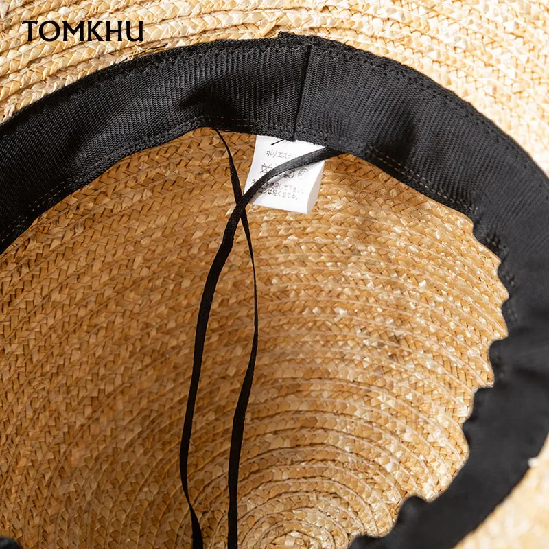 New Women UPF50 Sun Hat Wide Brim Cloche Straw Hat Black Ribbon Knot Wide Brim Woven Bucket Hat Summer Beach Cap Derby Visors