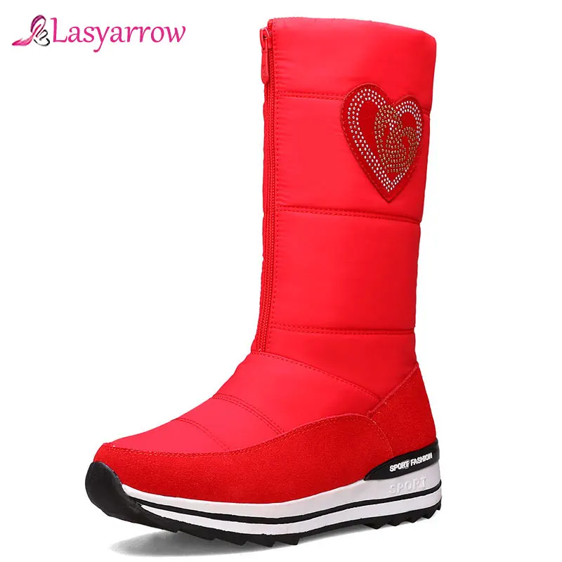 Lasyarrow 2020 New Cow leather snow boots women wedges waterproof platform boots thick fur warm winter boots Ladies half botas