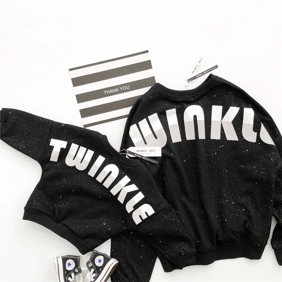 Tonytaobaby Winter New Boys and Girls' Parents and Children's Shining Black Sequin Fleece Sweater Baby Girl Clothes