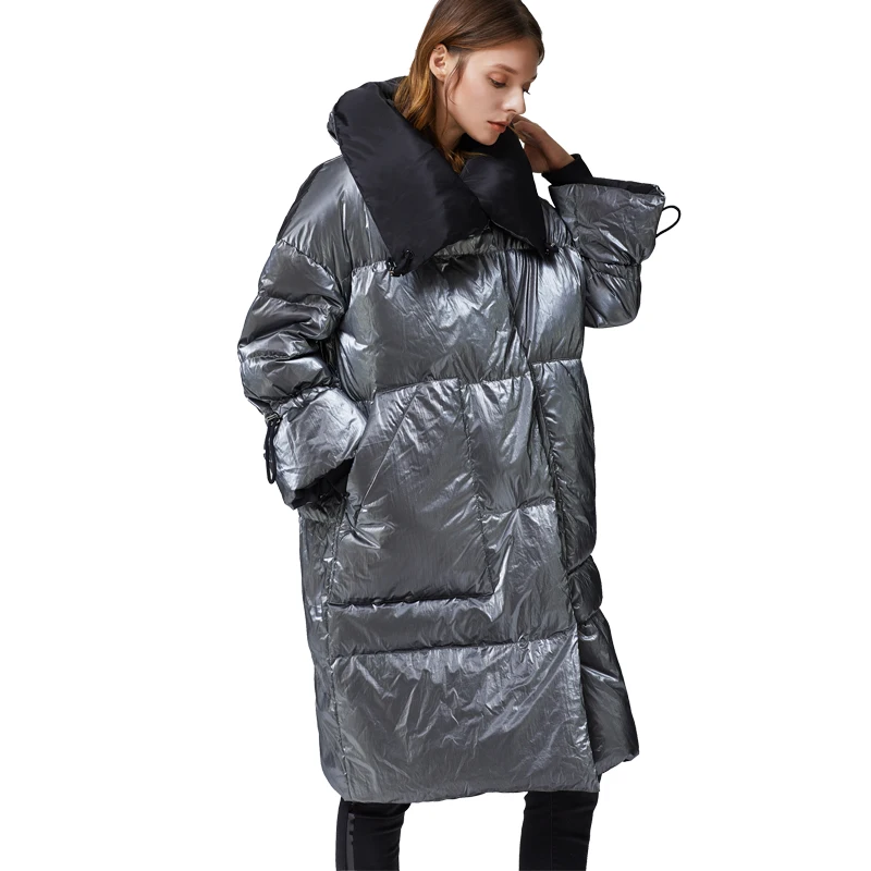 7XL fashion hit color glossy white duck down coats female fashion oversized warm hooded down parkas F523 dropshiping