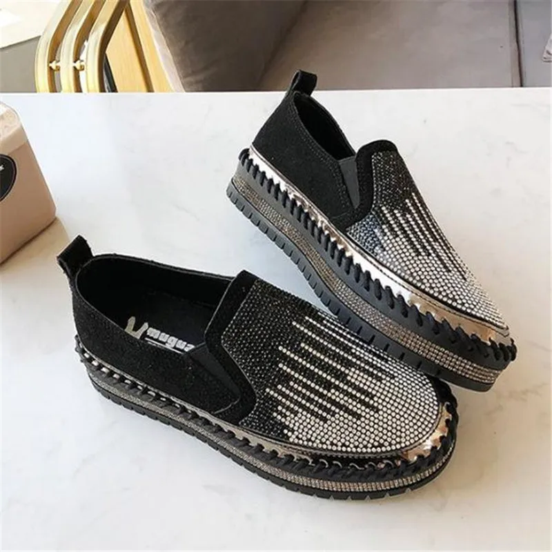 Women Crystal Modis Loafers With Fur All-Match Female Footwear Round Toe Casual Sneaker Clogs Platform shoes