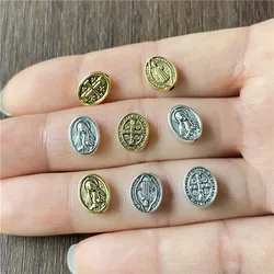 JunKang 20pcs Oval St. Benedict Medal Hole Beads Saint Exorcism Silver And Gold DIY Bracelet Necklace Accessories