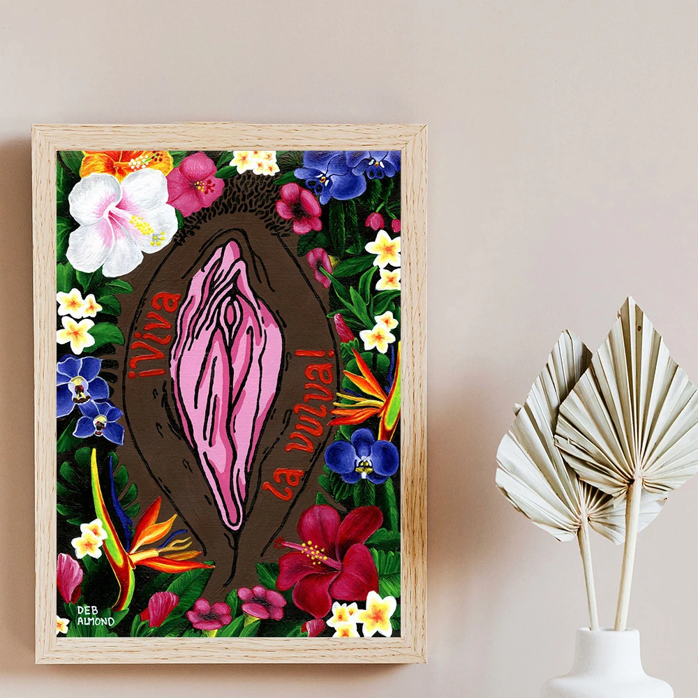 Boho Feminist Body Positive Art Print Poster Flowers Vulva Vagina Sign Canvas Pictures Doctor Office Room Wall Decor Painting