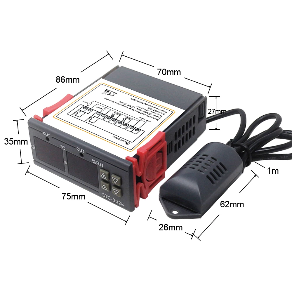 STC-3028 KT100 Dual Digital Temperature Humidity Controller Thermostat Relay Direct Thermometer Hygrometer Reguylator