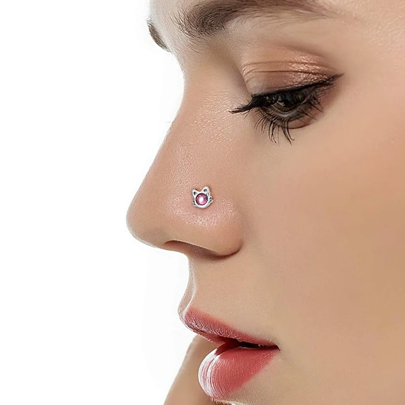 1PC 20g Surgical Steel Nose Stud Ring Nose Piercing for Women Cat Alien Flower Leaf CZ Inlaid Nose Screw Rings Body Jewelry Gift