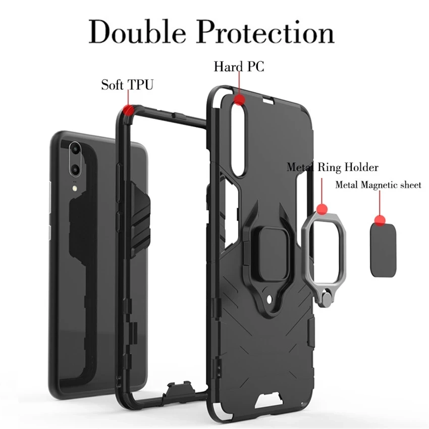 Silicone and PC Cover for Samsung, Ring Stand, Bumper Case, Samsung Galaxy A50, SM-A505FN, DS, 6.4 