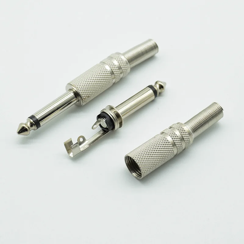 2pcs 6.35mm / 6.5mm 2Pole Mono Amplifier Plug 6.35 / 6.5 Metal Microphone jack plug-in Audio Connector for KTV