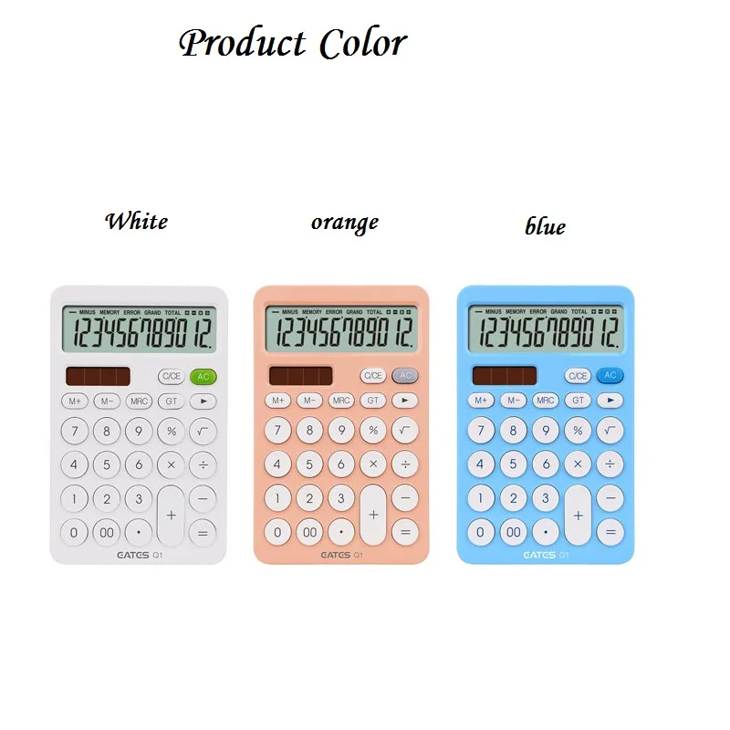 12 Digit Desk Calculator Large Big Buttons Financial Business Accounting Tool White Blue Orange Battery and Solar Power