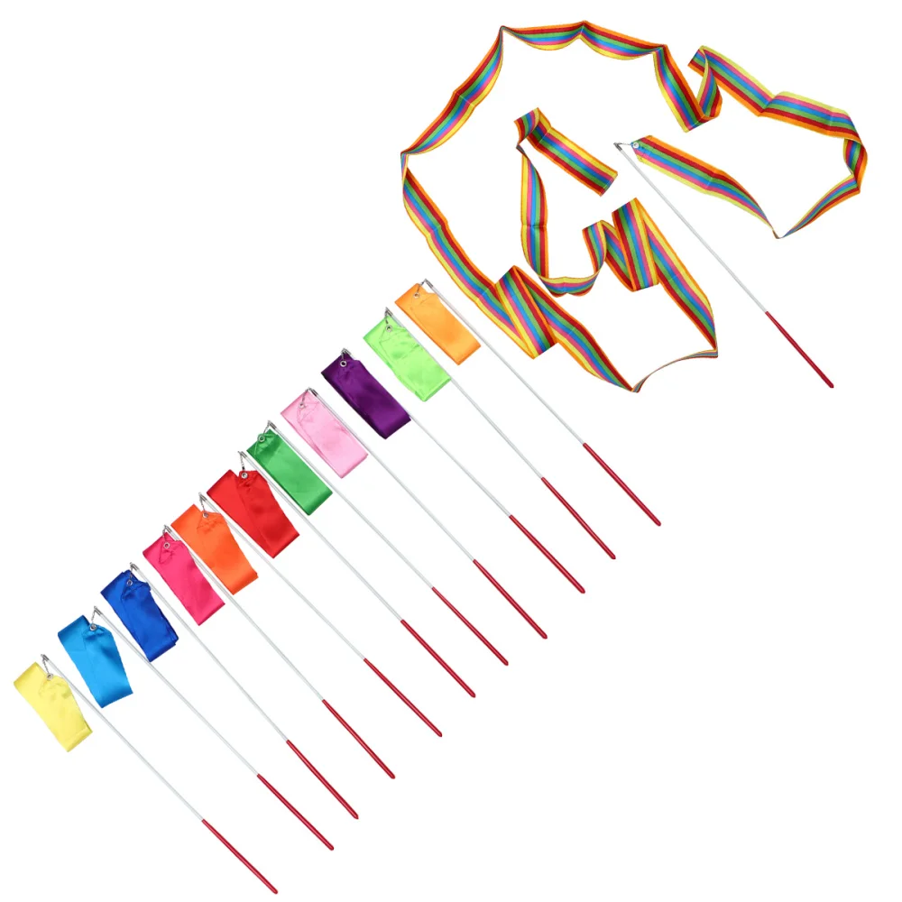 12 sztuk 4m kolorowe siłownia wstążki gimnastyka rytmiczna wstążka taniec baletowy Art gimnastyka wstążka taniec serpentyny dla dzieci dorośli