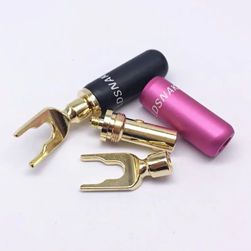 4 قطعة عالية الجودة مطلية بالذهب النحاس لحام خالية الموز التوصيل U/Y نوع موصل شوكة بأسمائها الحقيقية الصوت محطات المتكلم التوصيل سلك