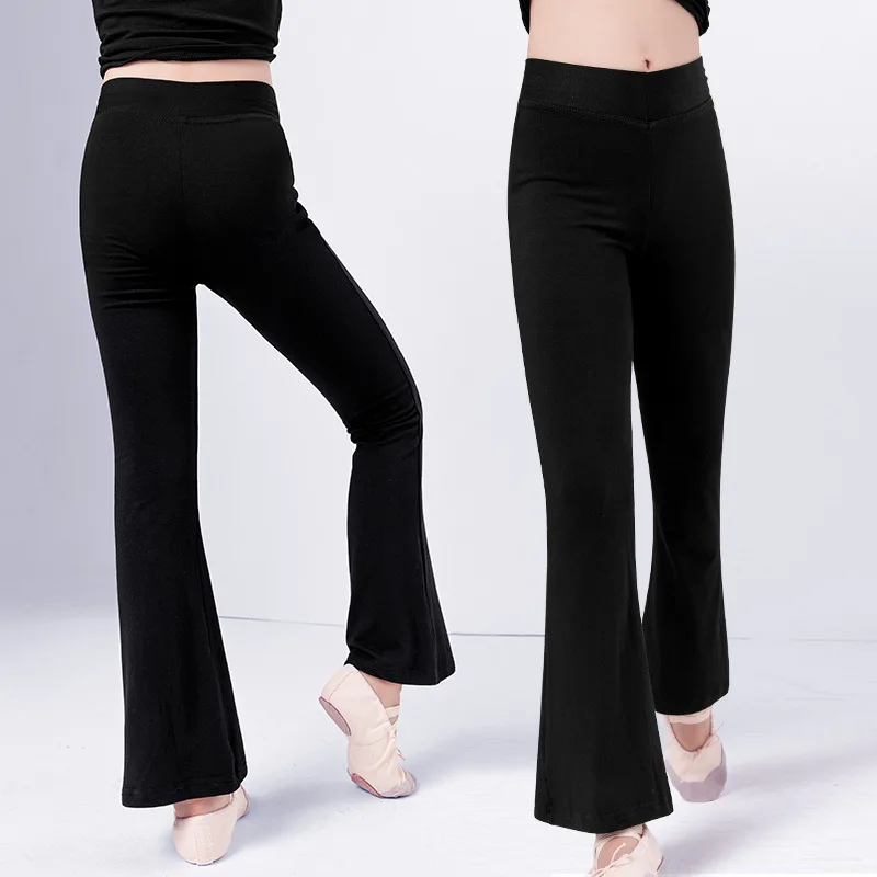 Kinderhosen, Tanzhosen, Übungshosen für Jungen und Mädchen, schmale Baumwolle, lateinamerikanischer Tanz, Jazz-Tanz, schwarze Bell-Bottom-Hose – Detail 1