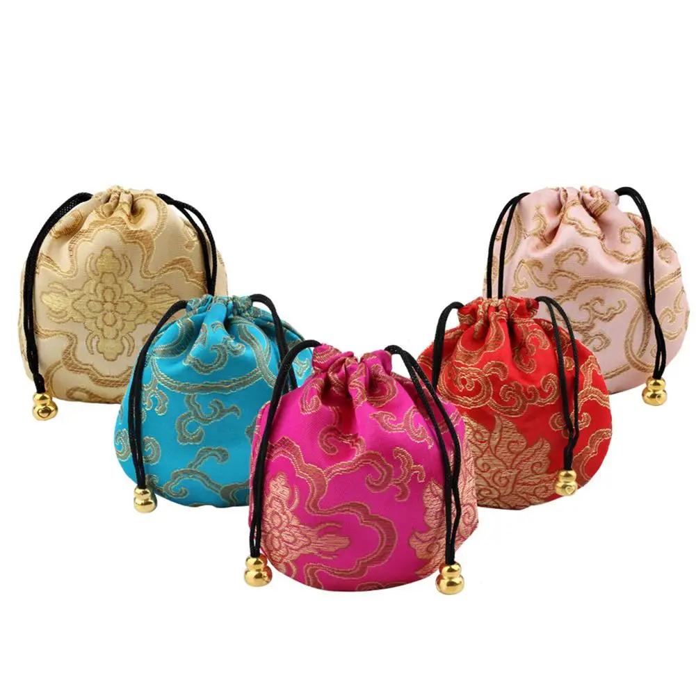 New Silk Jewelry Pouch Embroidery Handbags Sachet Auspicious Cloud Storage Creative Drawstring Lucky Bag Wedding Favors Gift