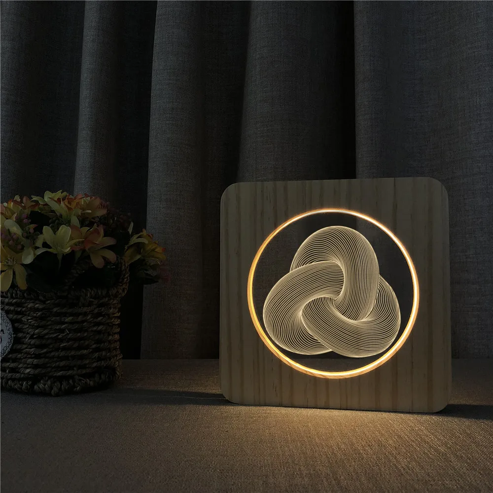 Abstract Knot 3D LED Arylic Wooden Night Lamp Table Light Switch Control Carving Lamp for Children's Back School Decor Gift