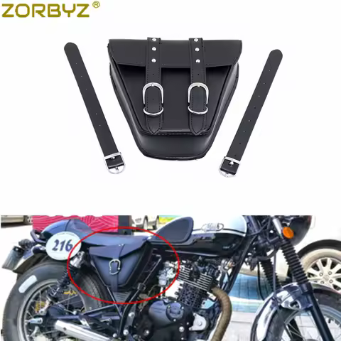 ZORBYZ Motorcycle Black PU Leather Saddle Bag Luggage Tool Side Bag For Harley Sportster XL883 Cafe Racer Custom