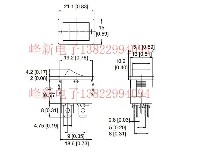 Sakelar Rocker Catu Daya 10A250V Jerman 15*21 Sakelar Rocker 4-Pin 2 Kecepatan Perak Berlapis 1858.