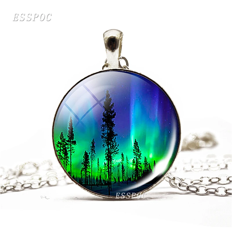 Aurora Northern Lights Pendant Friendship Gifts Polar Lights Northern Lights Trees Necklace Galaxy Universe Jewelry Unisex Gift