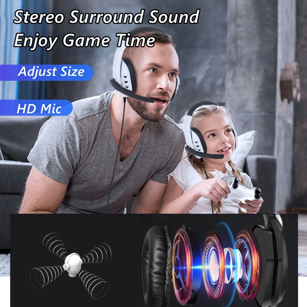 For PS4 PS5 Headset Gamer PC Laptop Stereo Bass Wired Gaming Headphones with Microphone, For phone Tablet Kids Adults Boys Gift