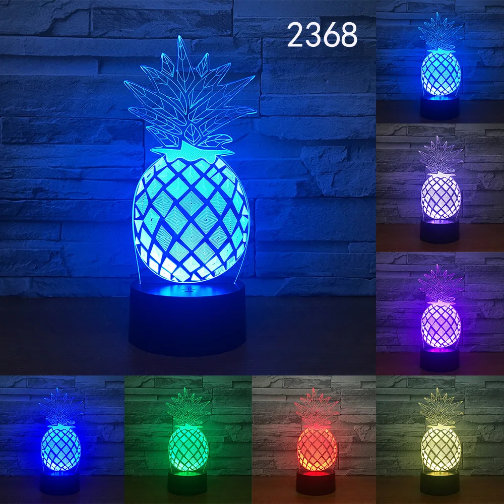 Pineapple 7 Colors 3D Desk Lamp LED Acrylic Vision Stereo Bedside Hologram Decor Touch Switch Light Night Light Gift For Kids