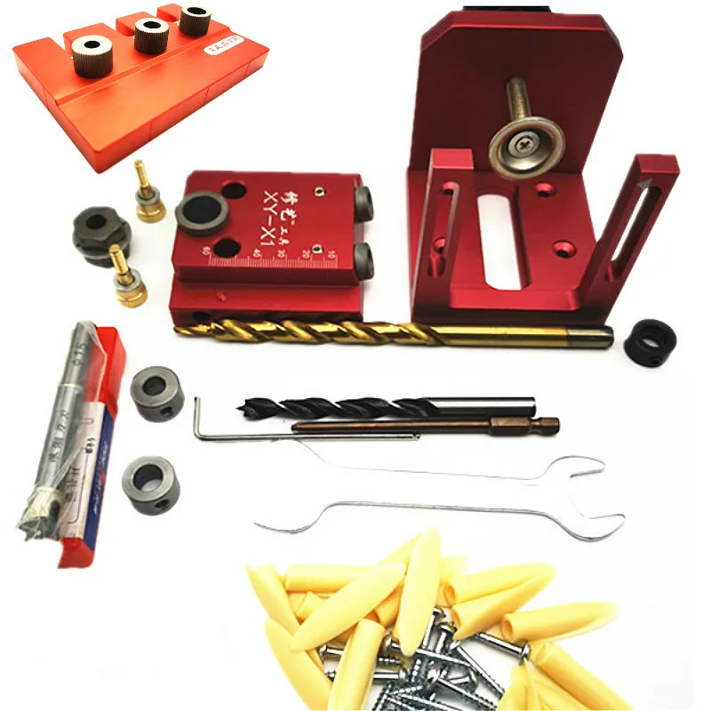 Guide de perçage de trou de poche en aluminium, gabarit de cheville + plaque de positionnement, ensemble d'outils de menuiserie de travail de calcul, 90x80x78mm pour menuiserie