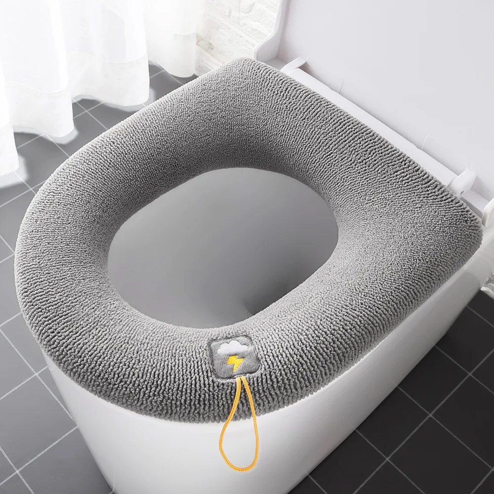 23 styles Winter Warm Toilet Seat Cover Closestool Mat Washable Bathroom Accessories Knitting Pure Color Soft O-shape Pad Bidet