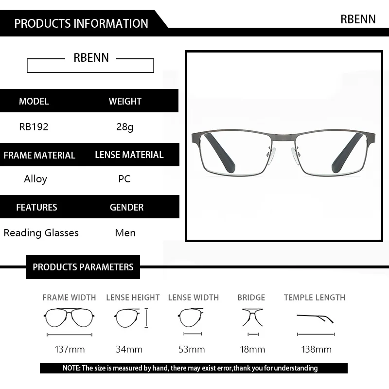 RBENN الفولاذ المقاوم للصدأ رجال الأعمال نظارات للقراءة إطار كامل المعادن طول النظر الشيخوخي النظارات البصرية + 0.75 1.75 2.25 2.75 5.0 6.0 #4