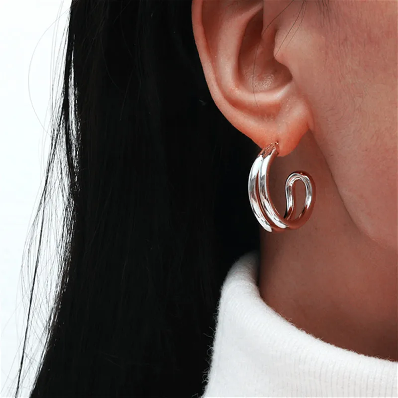 MANGOSKY    925 Silver C Shape Earrings 925 Silver Auricular Needle 1 Pair For Women