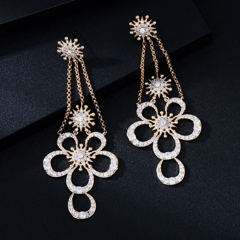 

Siscathy Fashion Luxury Drop Earrings Women Elegant Trend FlowerCubic Zirconia Hanging Earring Banquet Party Anniversary Jewelry