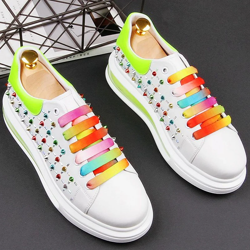 

men's luxury fashion hip hop party dress cow leahter white shoes platform shoe youth rivets sneakers zapatos de hombre footwear