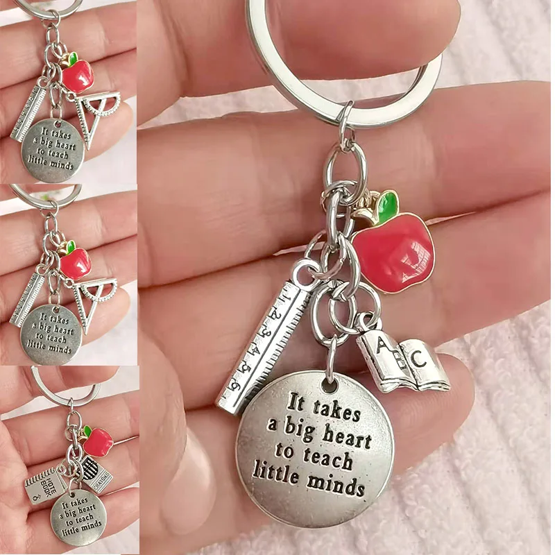 

New Fashion Keychain 1 Teacher Keychain With Red Apples With Big Heart To Teach Careful Key Ring Key Ring Jewelry Teacher'S Day