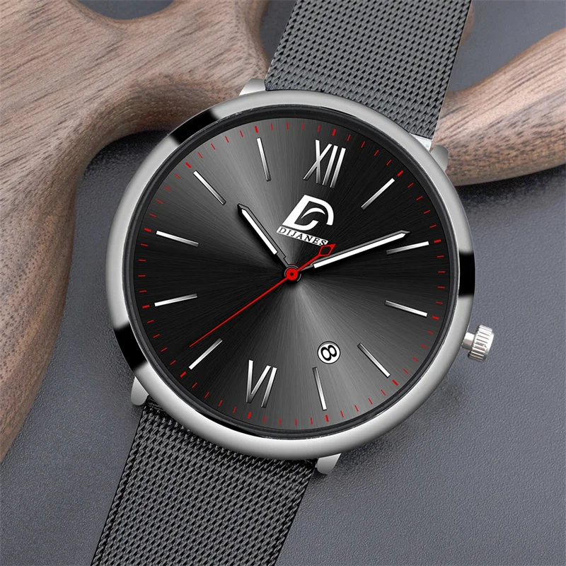 Men\'s Fashion Minimalist Watches Luxury Stainless Steel Mesh Belt Quartz Wrist Watch for Men Casual Leather Watch reloj hombre