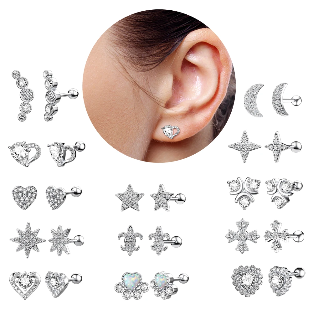 New Style Heart Crystal Ear Tragus Piercing Lip Labret Plug Surgical Steel Daith Earrings Helix Piercing Cartilagem Da Orelha