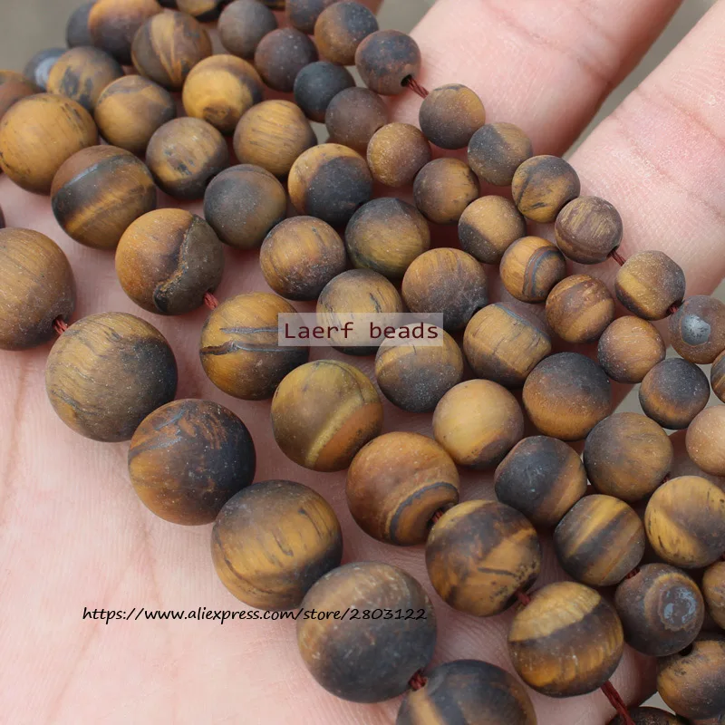 Natural Dull Polish Matte Frost Yellow Tiger eye Natural Loose Beads15''/ Strand 4-12MM Pick Size For Jewelry Making