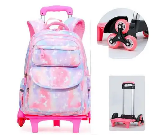 Imagem -02 - Mochila Escolar para Meninas Bolsa de Rodas Bolsa de Livro Estudantil com Rodas Kids Rolling Travel Trolley Bags