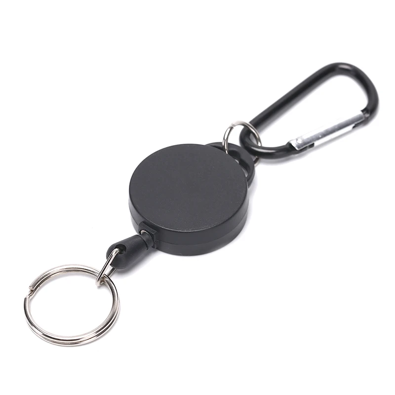 1PCS Black Retractable Key Chain Reel Steel Cord Recoil Belt Key Ring Badge Holder