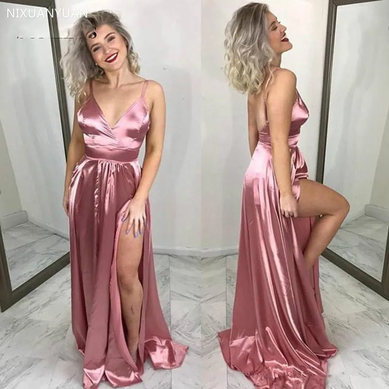 Vestido largo De fiesta con tirantes finos para niña, traje De fiesta con corte en A, sin espalda, con abertura lateral