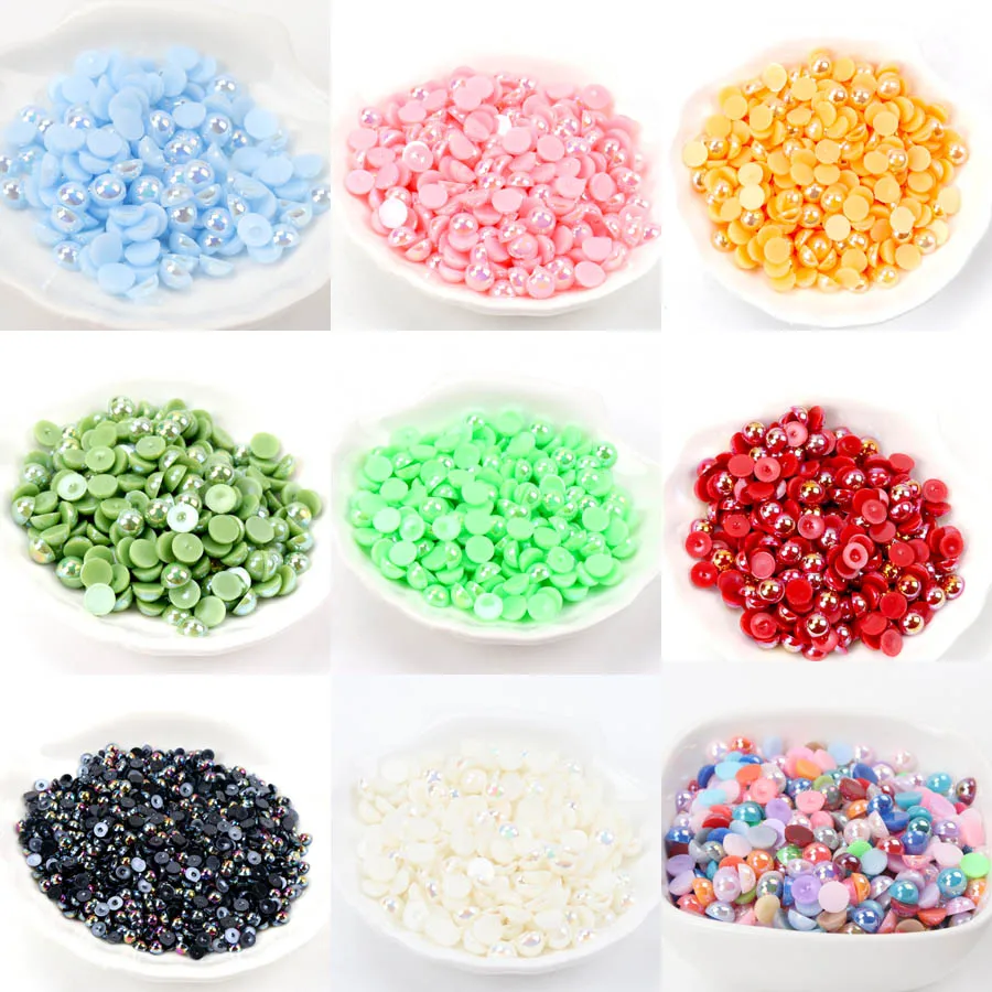 AB Half Round Acrylic Imitation Flatback Pearl Beads for Jewelry Making Diy Nail Art Phone Decor 3/4/5/6/8/10/12/14mm