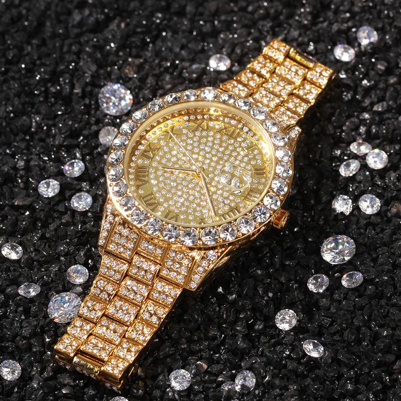 Diamond Bracelet Prayer Hands Rhinestone Chain Waterproof Quartz Watch Hip Hop Punk Fashion Large Dial Men's Watch