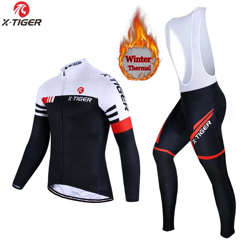 

X-Tiger Winter Thermal Fleece Cycling Jersey Set Cycling Clothing Warm Mountain Bike Wear Bicycle Long Sleeve Clothing Set