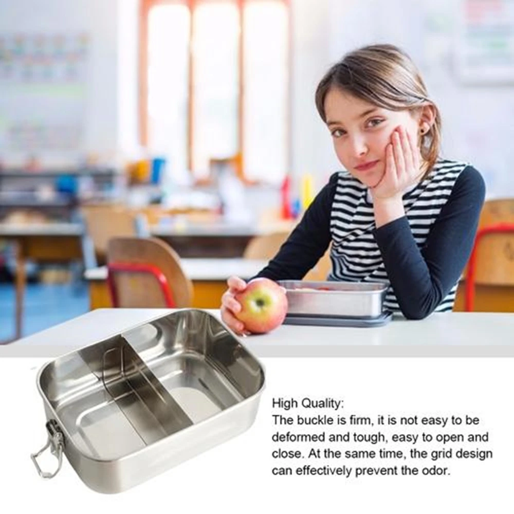 304 Stainless Steel Lunch Box 1200ml Leakage Proof Lunch Box Student Square Lunch Box