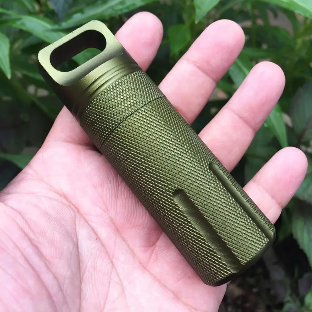 Mini Bottle Outdoor Aluminium Alloy Waterproof Medicine Pills Storage Bottle Keychain Capsule Container Key Holder