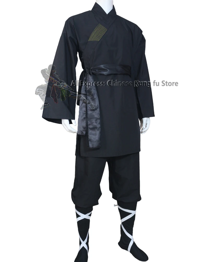 Shaolin Monk Kung fu Suit Taoist Robe Tai chi Uniform Martial arts Wing Chun Sets Black Cotton