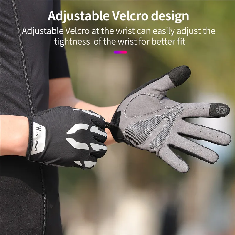 WEST BIKING Reflective Cycling Gloves Touch Screen Breathable Sports Gloves Men Women Bicycle Motorcycle Running Fitness Gloves