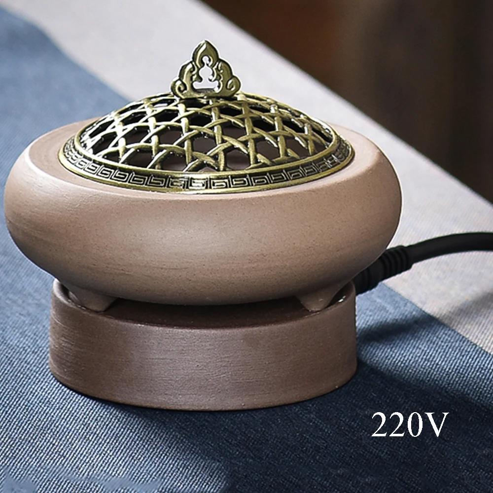 220V Aromatherapy Burner Sandalwood Powder Fragrance Pills Essential Oil Diffuser Hotel Chinese Retro Ceramic Timing Thermostat