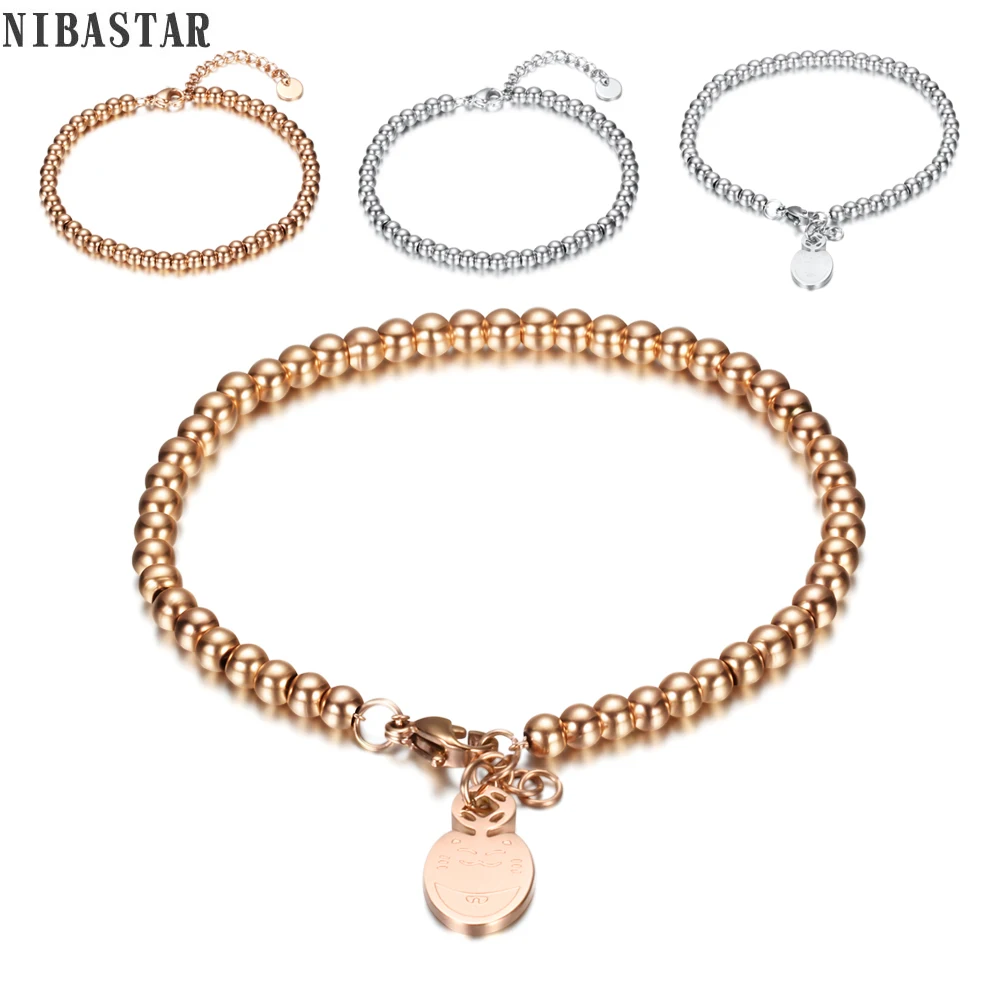 Bransoletka mankietowa ze stali nierdzewnej dla kobiet złoty kolor srebrny bransoletki z koralików Charms oświadczenie biżuteria Pulsera Girls Gift