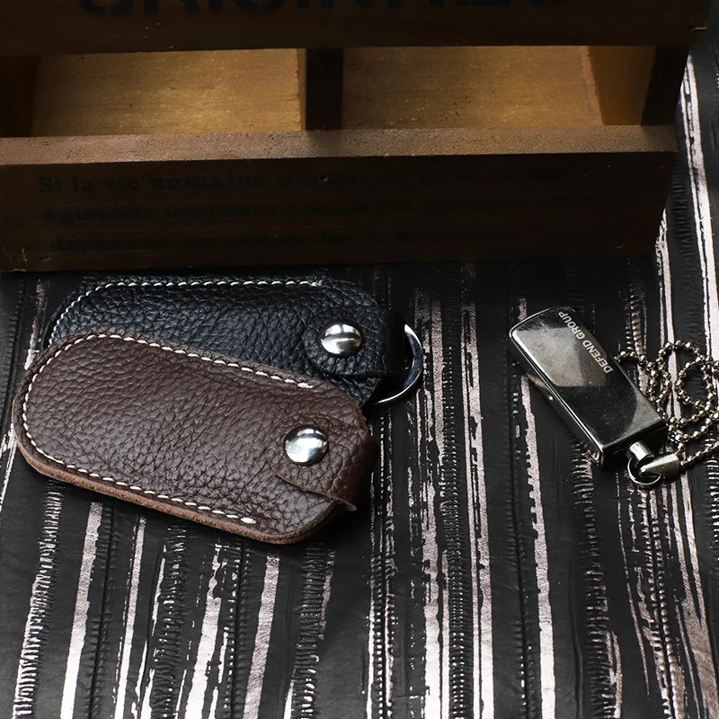 Genuine Leather U Disk Hasp Storage Bags Protective Cover Key Holder Black Bag Cases for USB Flash Drive Pen Drive Pendrives