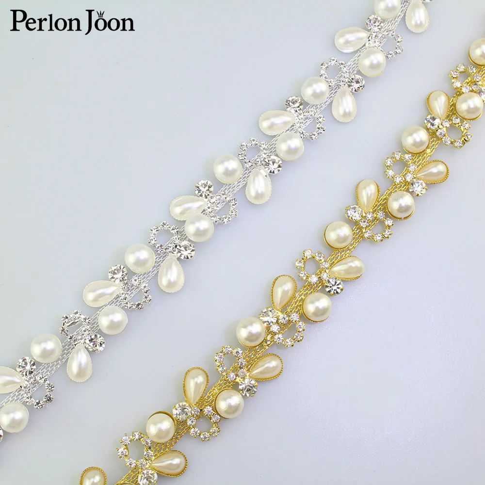 Pearl rhinestone trim plating gold and silver crystal pearl webbing clothing shoes decorative accessories ML093