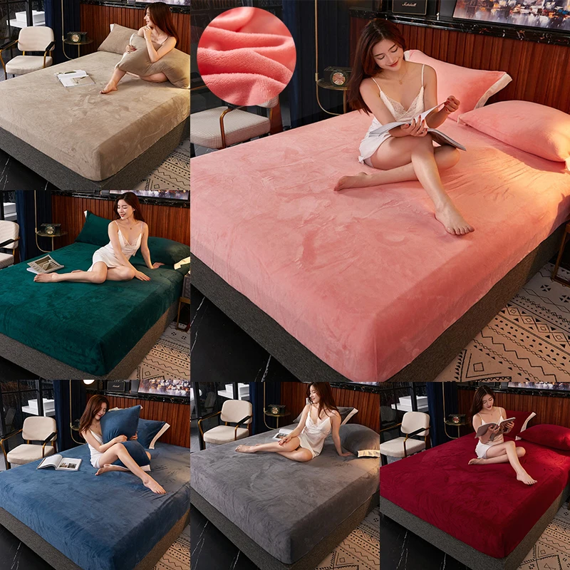 

2021New Thick Warm Bed Sheet Pure Color Milk Velvet Simmons Bedspread Household Dust Cover Cover Flannel Bed Sheet