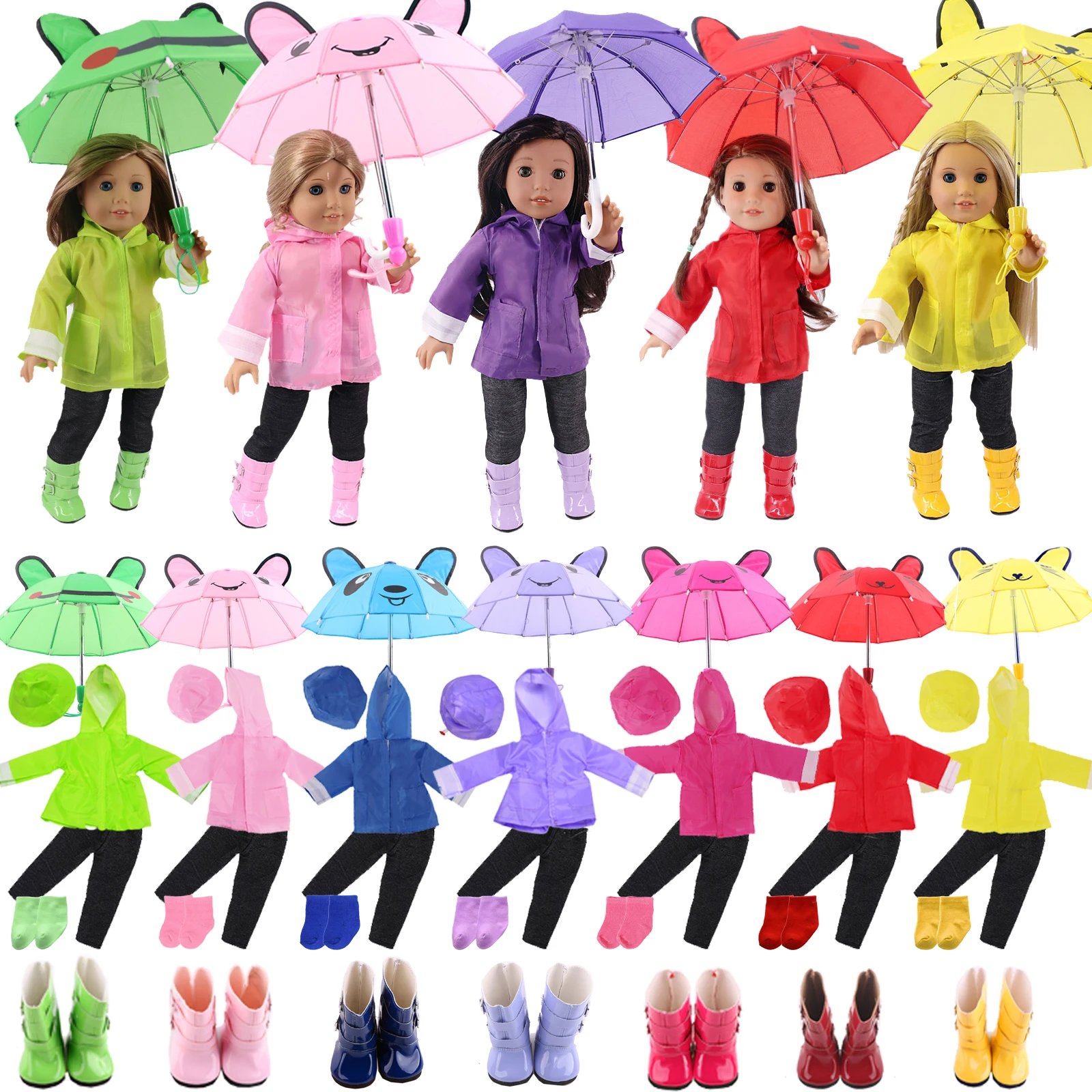 

Girl Doll Clothes Shoes Accessories Raincoat Rainboots Umbrella Fit 18inch American 43cmReborn Baby Our Generation Doll Toy Gift