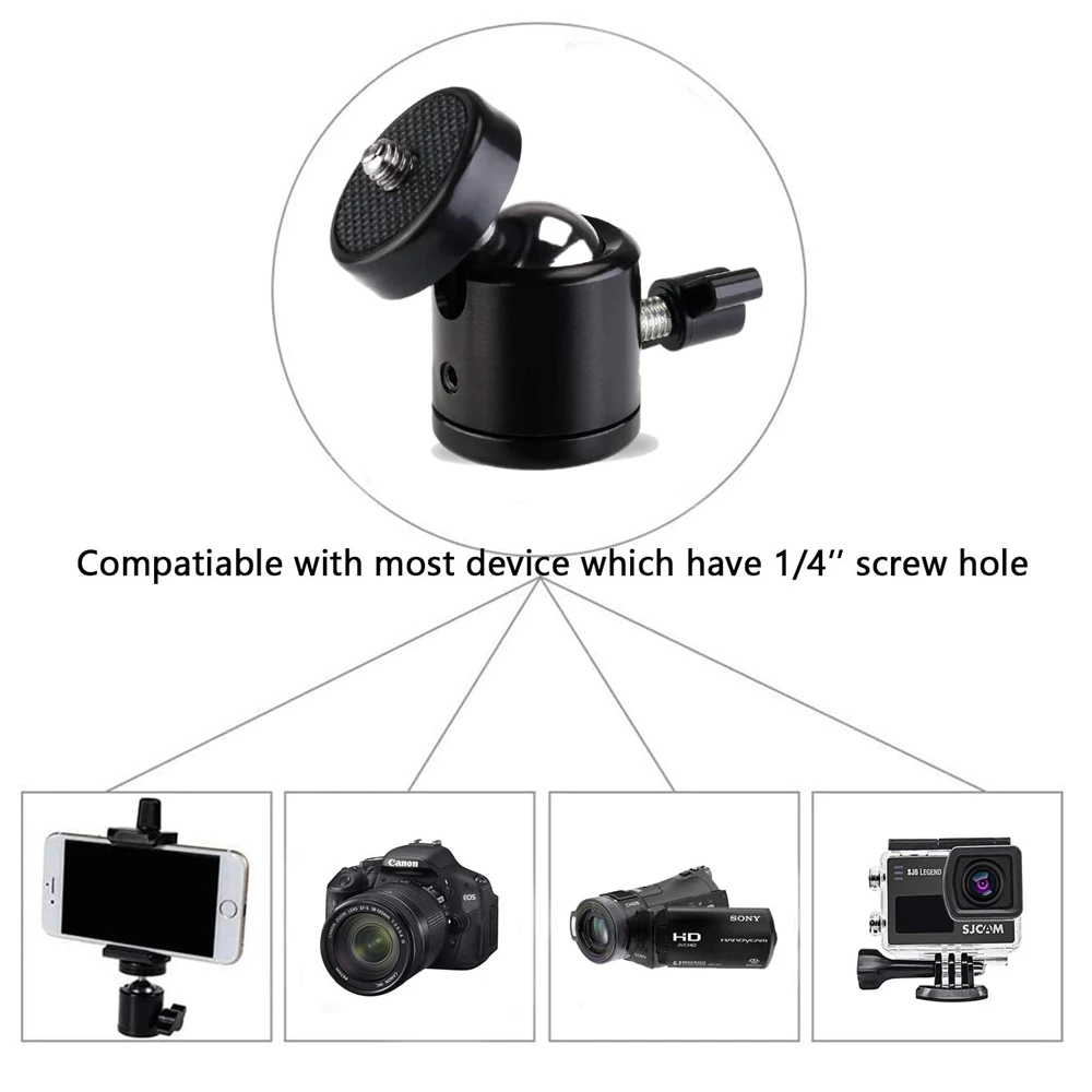 1/4 Hot Shoe Tripod Mount Action Camera Head Ball Adapter Cradle Ball Head Lock LED Light Flash Bracket Holder DSLR DV Cameras